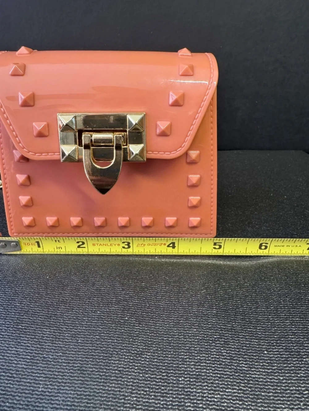 Coral Studded Mini Crossbody Bag Gold Chain Strap Small Purse Jelly